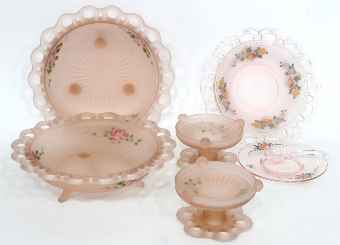 Grouping Open Lace Satin Pink Depression Glass (1 of 5)