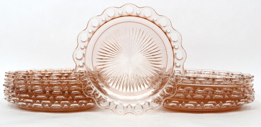 16 Lace edge pink depression era dinner plates (1 of 2)
