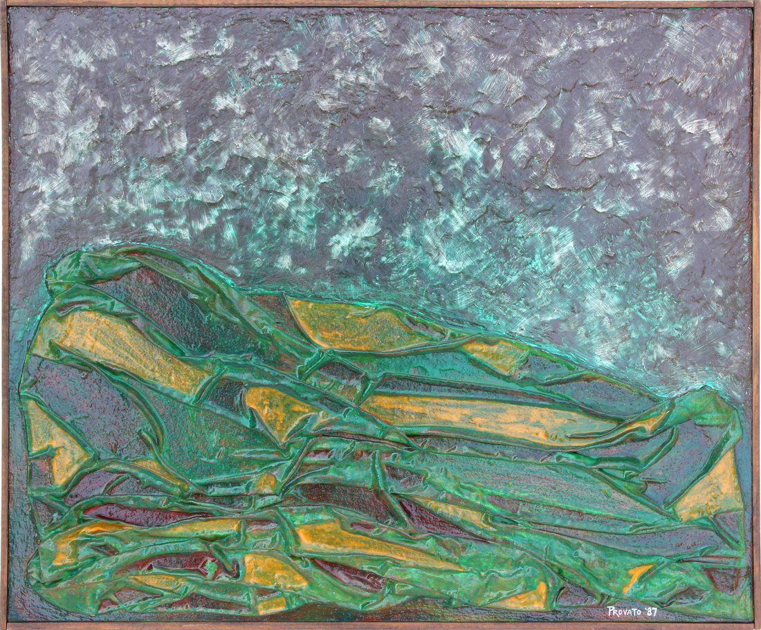 Mid-Century Mod Brutalist Painting signed Provato \'87 (1 of 3)