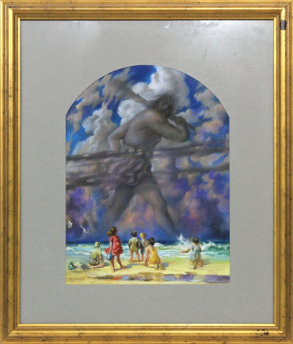 N C WYETH pastel Illustration Giant -Children on Beach (1 of 4)