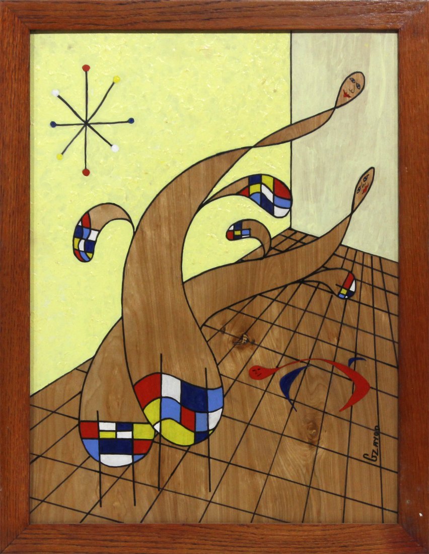 Mid-Century Modern Oil on Wood G ZAYON Abstract (1 of 4)