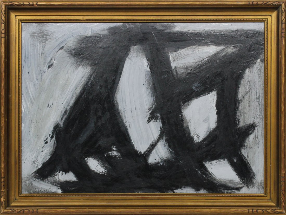 FRANZ KLINE [style of] Mid Century Modern Abstract Oil: FRANZ KLINE [style of] Mid Century Modern Abstract Oil ; nice quality, unsigned, framed.Size: 30.75 x 22 composition, edge of frame 35.5 x 26.75