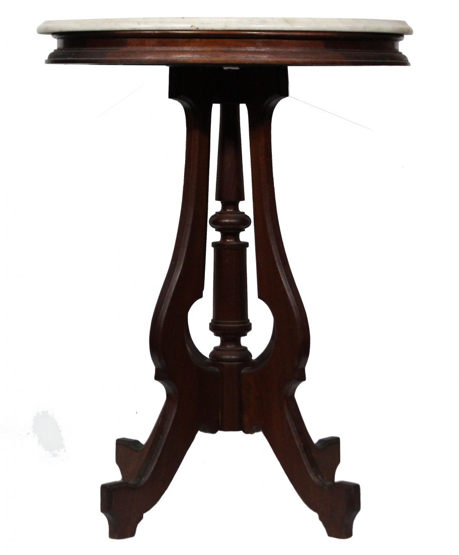 Petite Victorian Walnut Marble Top Oval Stand (1 of 3)