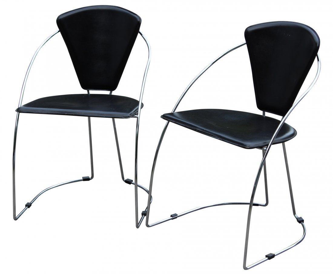 Pair of italian side chairs black leather chrome (1 of 1)