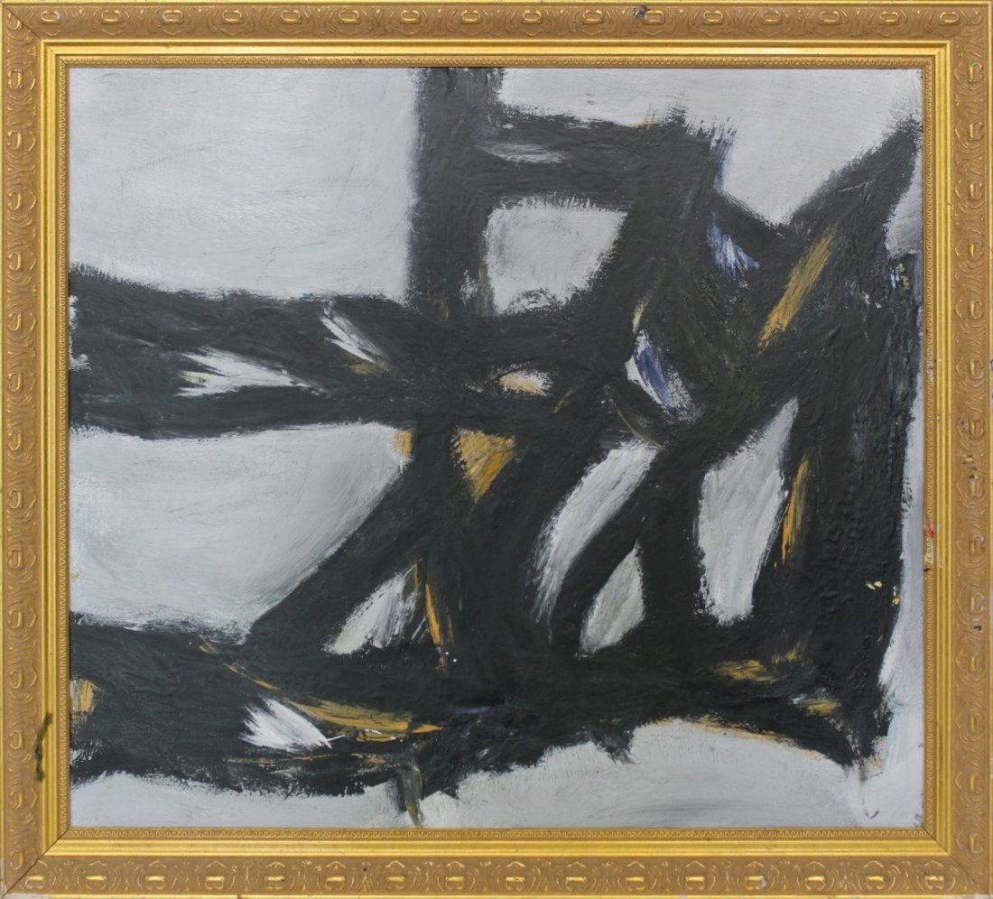 FRANZ KLINE [style of] Mid Century Modern Abstract Oil: FRANZ KLINE [style of] Mid Century Modern Abstract Oil on board, unsigned, great quality painting. Size: 29 x 26 icnhes image, outer frame size is 30.25 x 33.25 inches.
