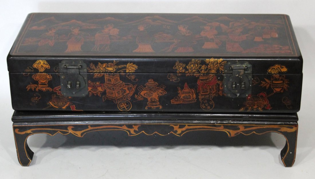 Chinese Black Lacquered Scroll Box on Stand (1 of 6)
