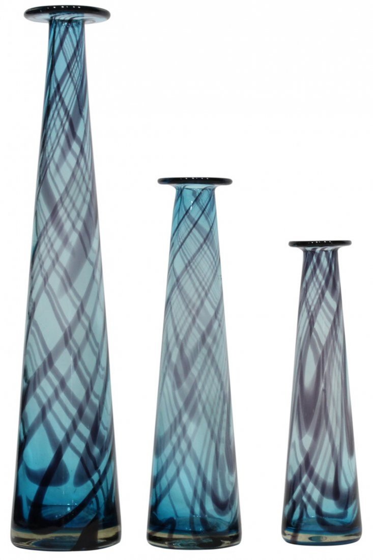 Mid-Century Modern Three (3) Tier Blue Swirl Vases (1 of 4)
