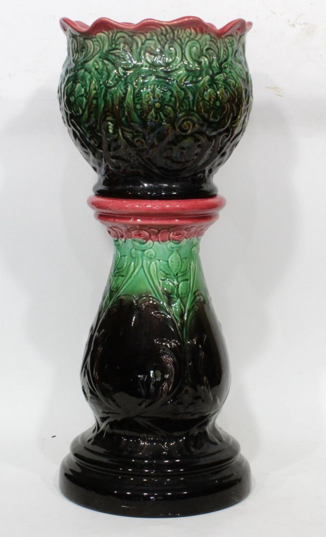 Majolica Pottery Glazed Jardinere And Pedestal (1 of 7)