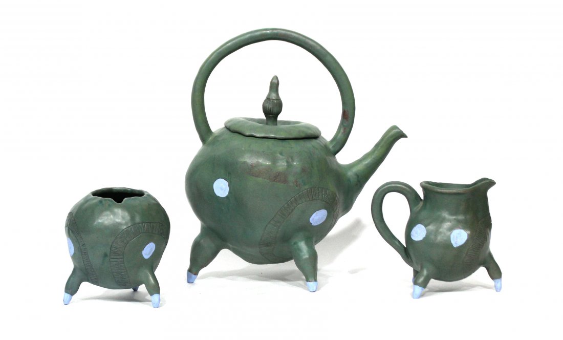 Stone Winton 3-Piece Green Art Pottery Tea Set (1 of 4)