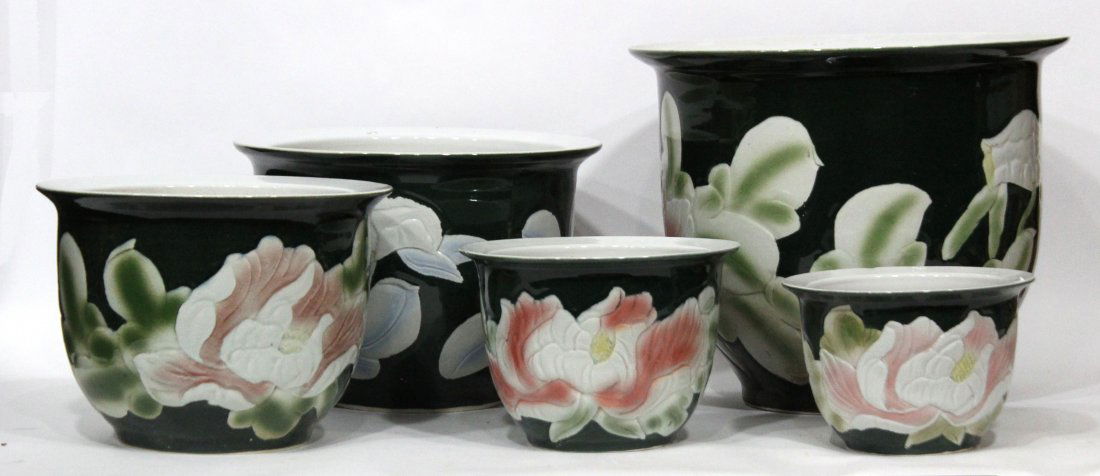 Graduated Porcelain Oriental Planters (1 of 4)