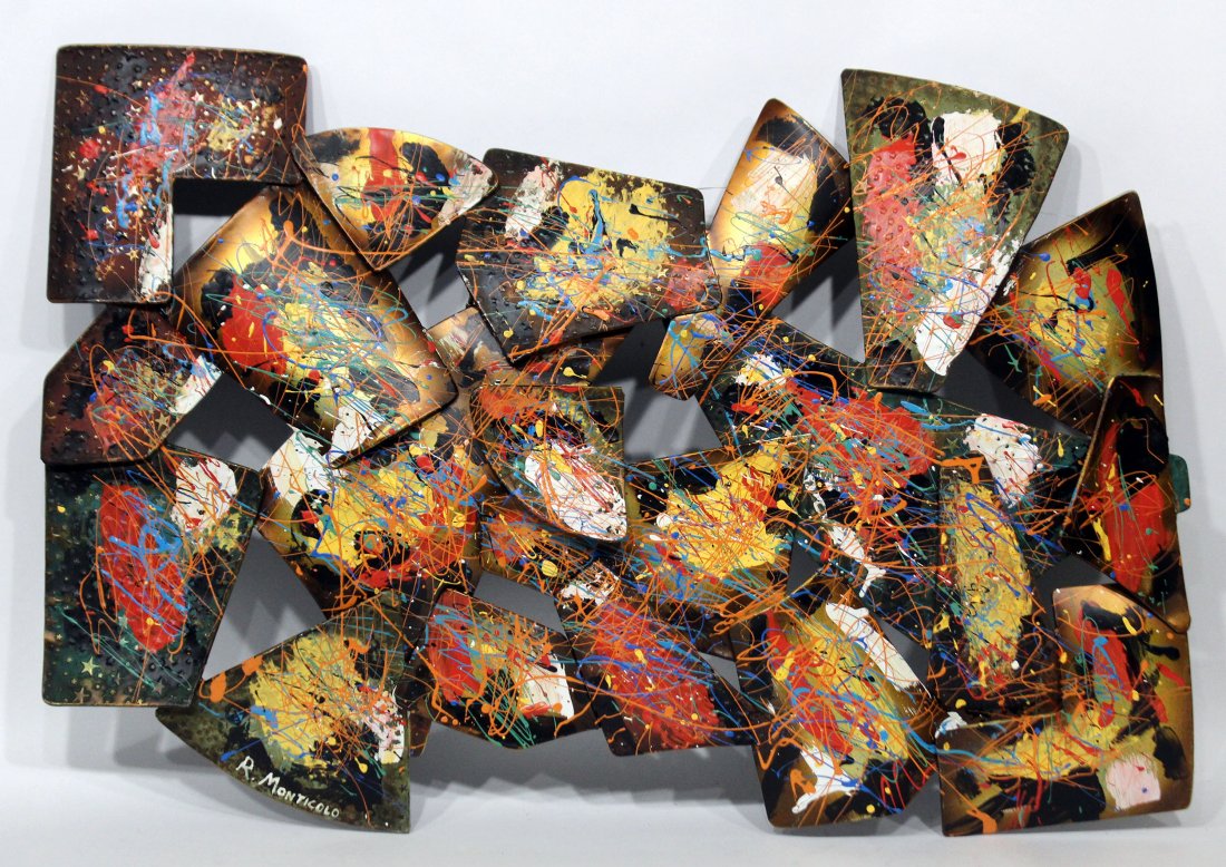 R MONTI Modern abstract painting Drip on Wall sculpture (1 of 3)