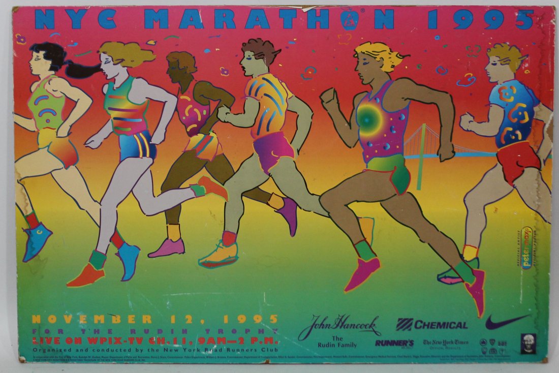 Peter Max - NYC Marathon 1995 Lithograph on Cardboard: Peter Max - NYC Marathon 1995 Lithograph on Cardboard.Size: 22 x 33