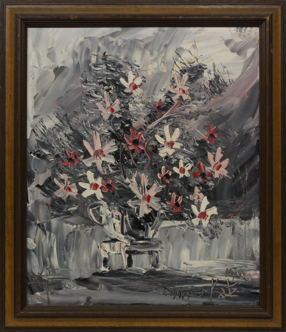 Morris Katz 1999 Original Oil Painting 24 20 flowers: Morris Katz 1999 Original Oil Painting 24 20 flowersOutside of frame edge: 24.5 x 28.5
