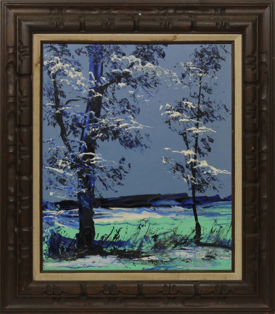 Morris Katz 1975 Original Oil Painting 24 20 landscape: Morris Katz 1975 Original Oil Painting 24 20 landscapecolor scheme blues and greens