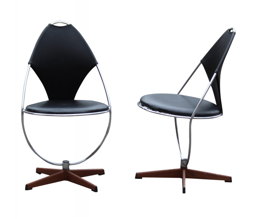 Mid-century Modern swivel chairs pair CHROME & LEATHER (1 of 4)