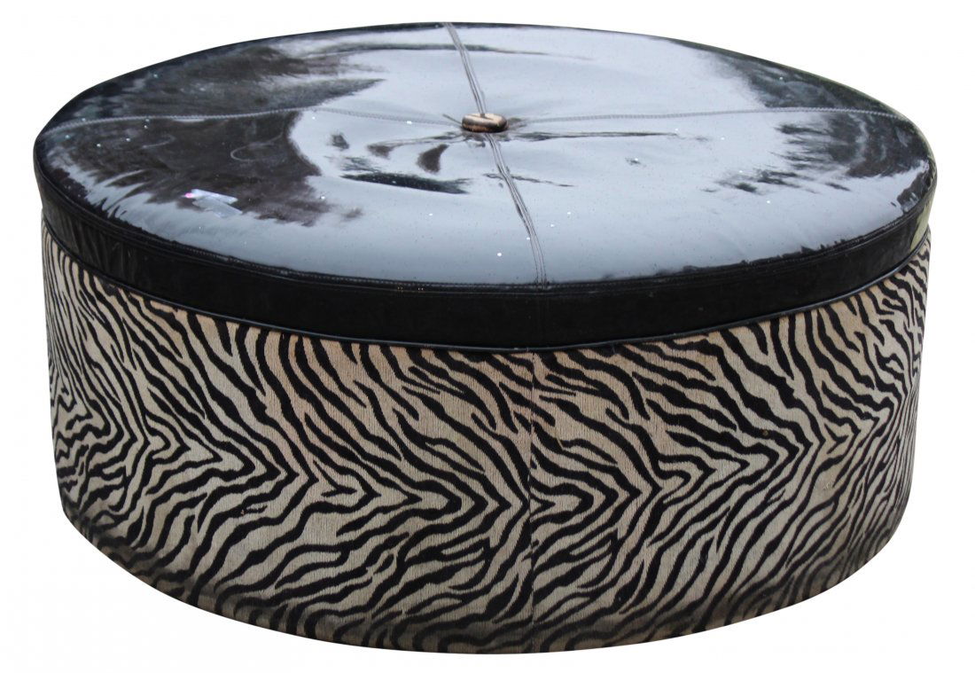 Mid Century LARGE ROUND OTTOMAN SEAT ZEBRA FABRIC (1 of 1)