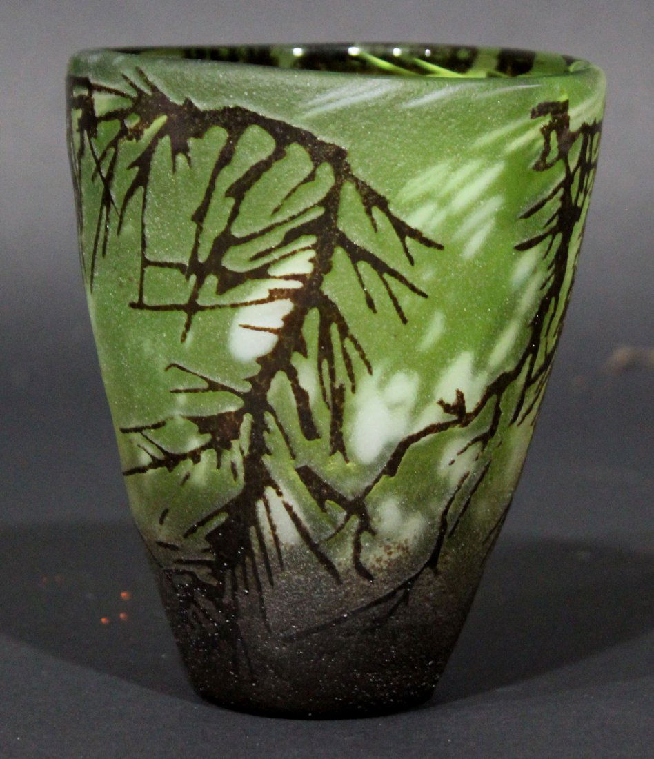 Cameo vase , cup in green with forest (1 of 3)