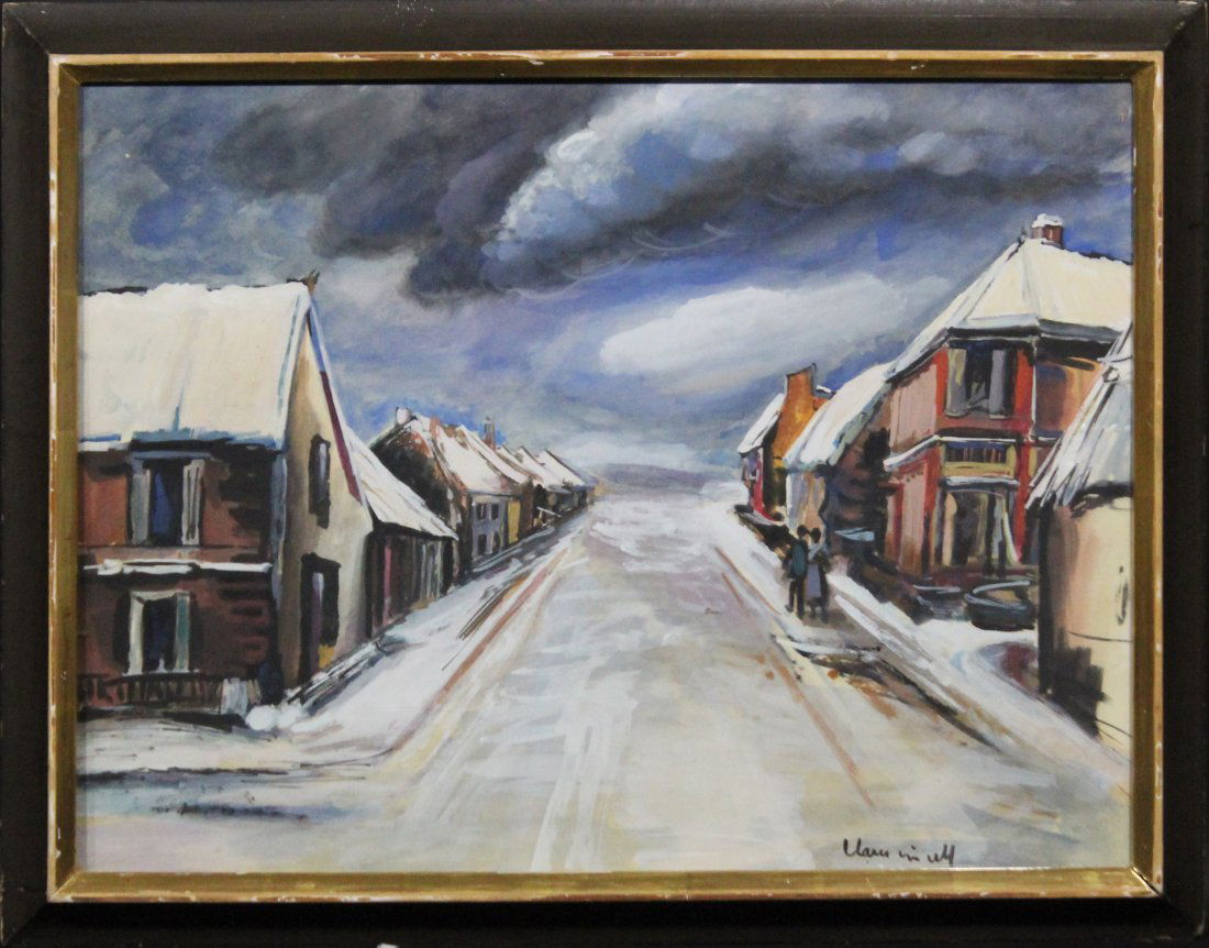 MAURICE DE VLAMINCK [attributed] Gouache Winter Homes (1 of 3)
