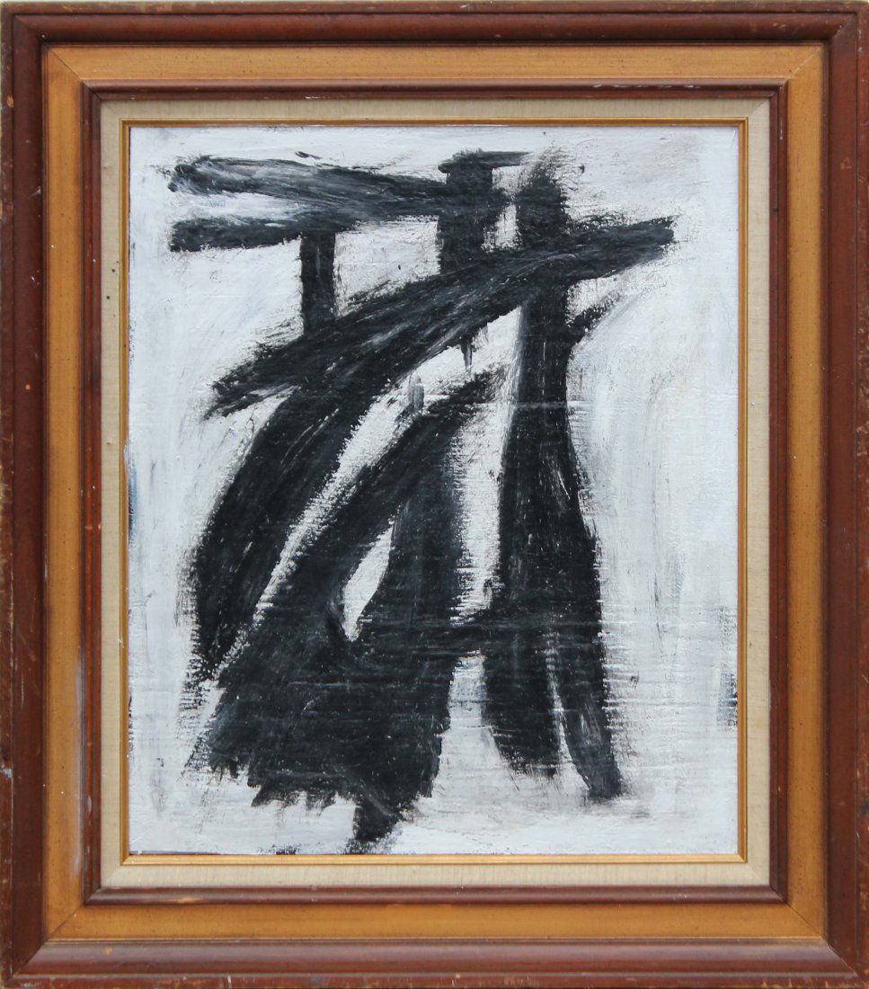 FRANZ KLINE [style of] Mid Century Modern Abstract Oil: Mid-century Modern abstract on Wood Large20 x 24
