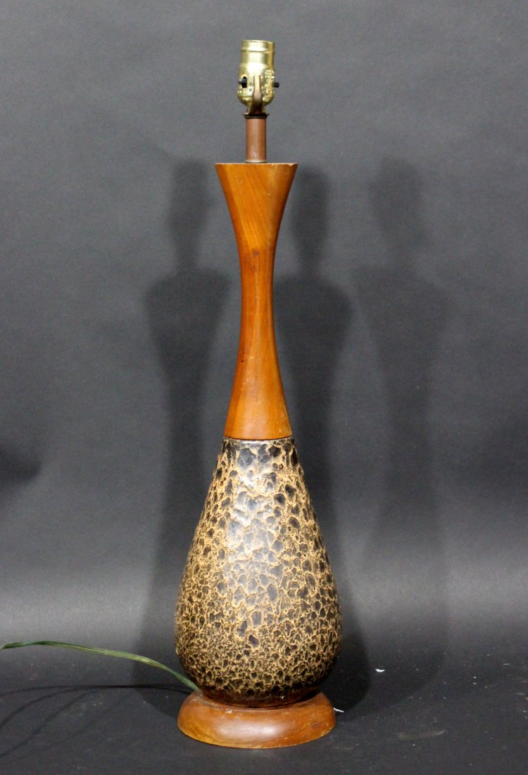 Mid-century Teak Danish modern ceramic Lamp (1 of 2)