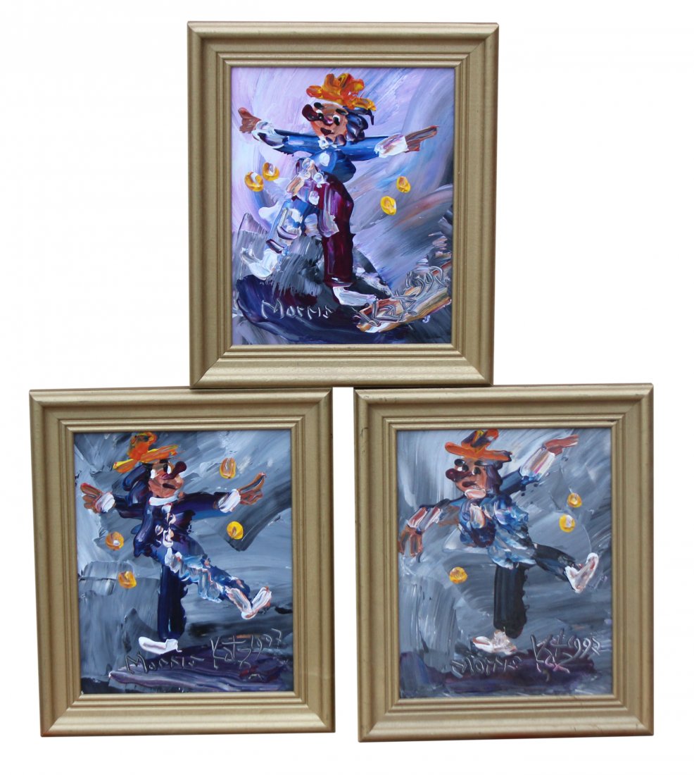 Morris Katz 1997 triptych clowns: Morris Katz 1997 triptych clowns Size: 8 x 10