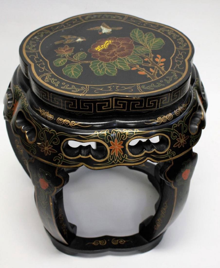 Chinese Black Lacquer Coramandel Wood Garden Seat (1 of 4)