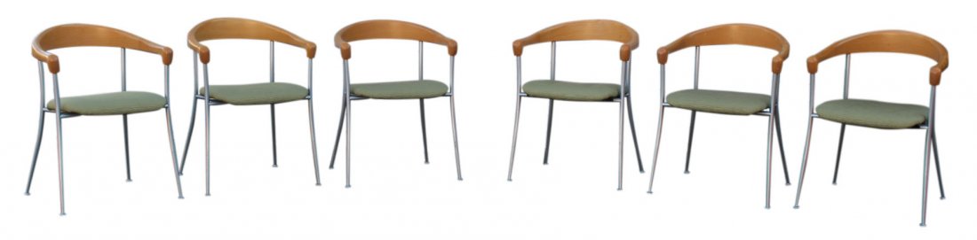 Six (6) Mid-century modern horseshoe bent wood chairs (1 of 2)