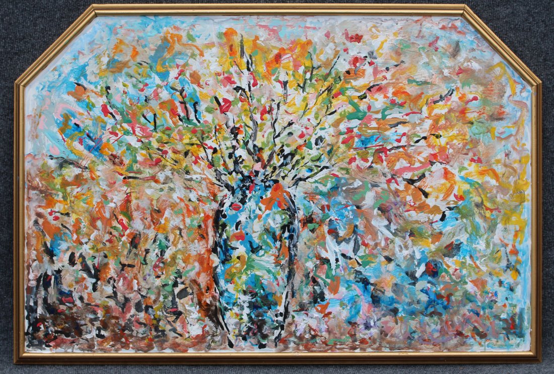 MID CENTURY MODERN ABSTRACT OIL FLORAL STILL LIFE (1 of 2)