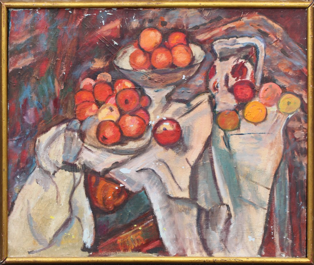 1940's MID CENTURY MODERN STILL LIFE ORANGES OIL/C (1 of 4)