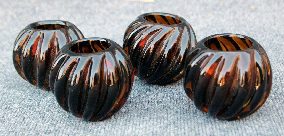 Four (4) Amber Italian Murano Candle holders (1 of 5)