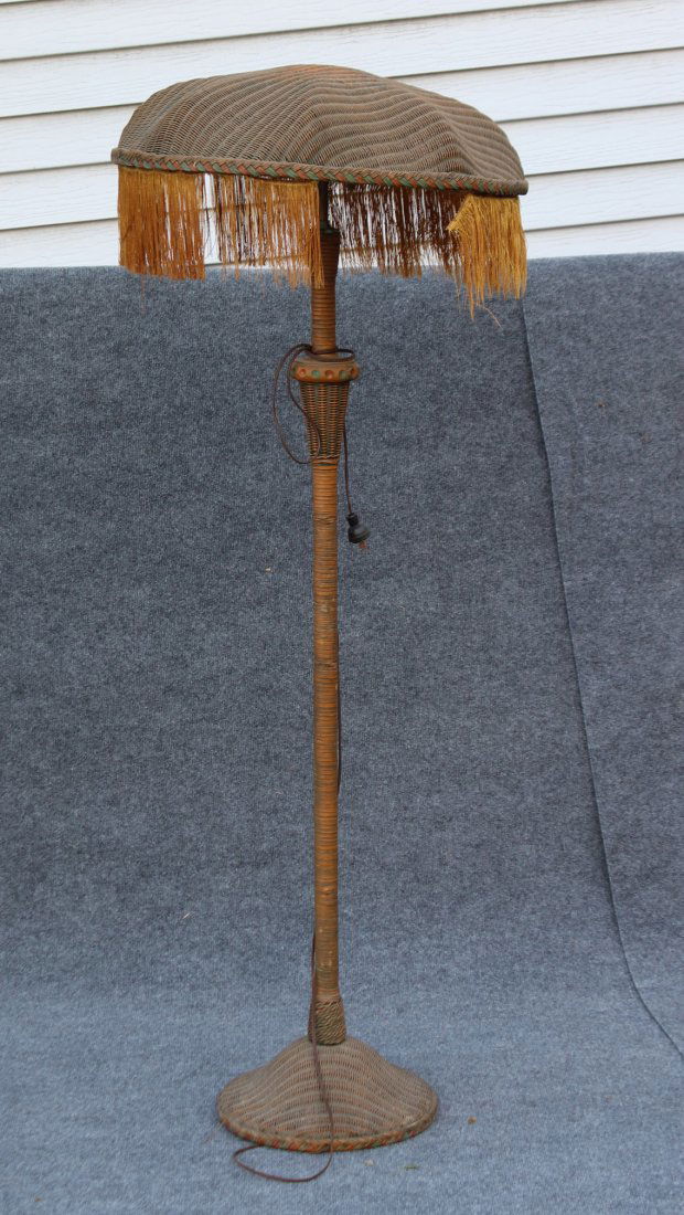 Antique Lloyd Loom Wicker Floor Lamp Natural Finish