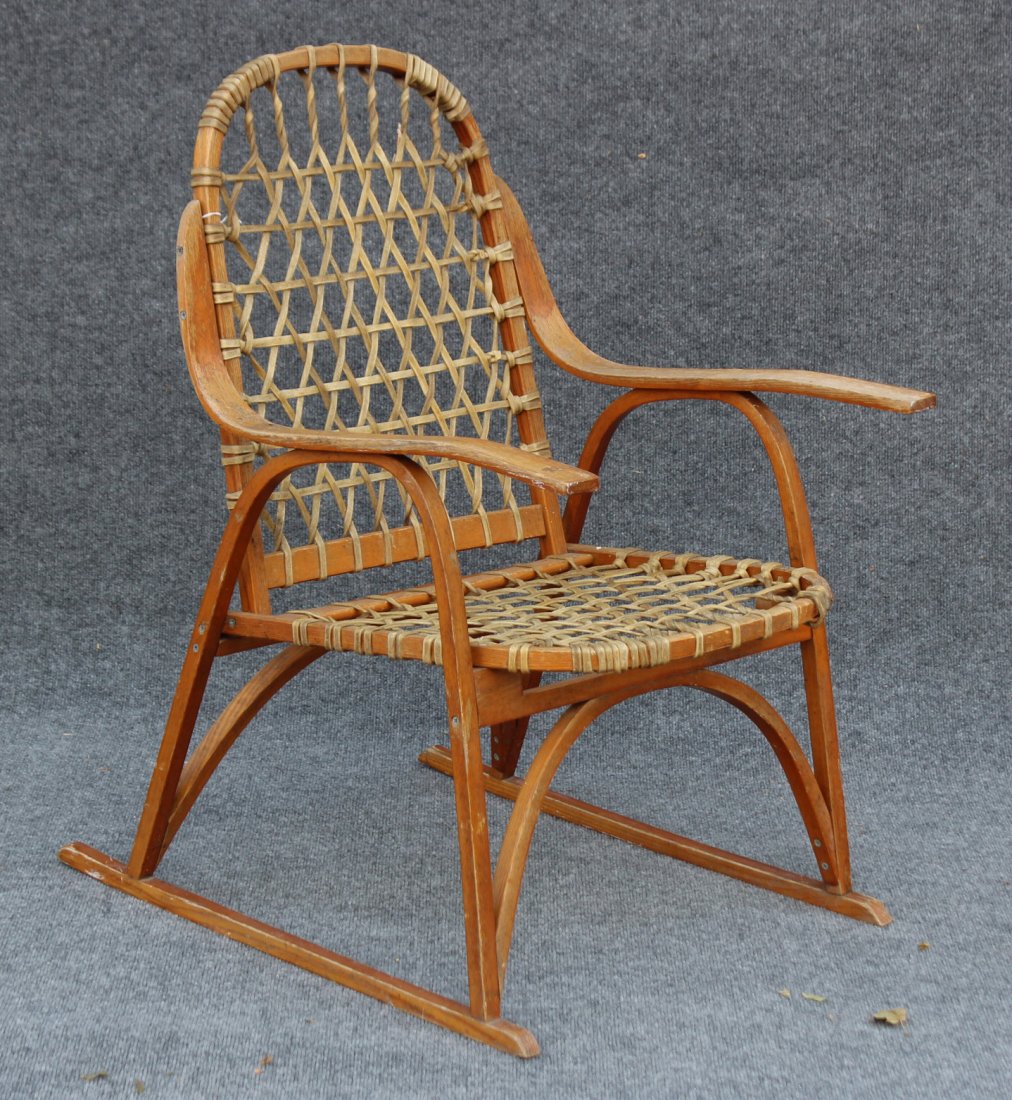 SNOW SHOE CHAIR, Bentwood Oak, Weave Hide Back & Seat. (1 of 5)