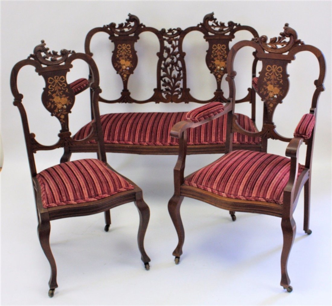 3-PIECE 1870's VICTORIAN INLAID MUSIC ROOM PARLOR SUITE (1 of 10)