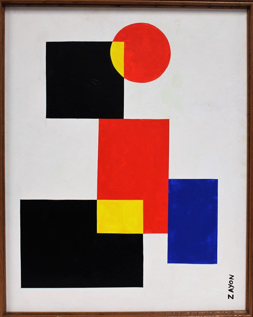 SEYMOUR ZAYON Mid Century Modern Oil/c CIRCLE & SQUARES (1 of 7)