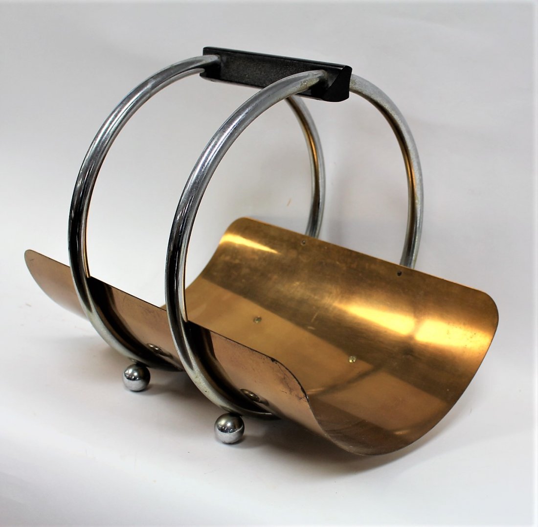 REVERE, MID CENTURY CHROME AND BRASS MAGAZINE HOLDER (1 of 7)