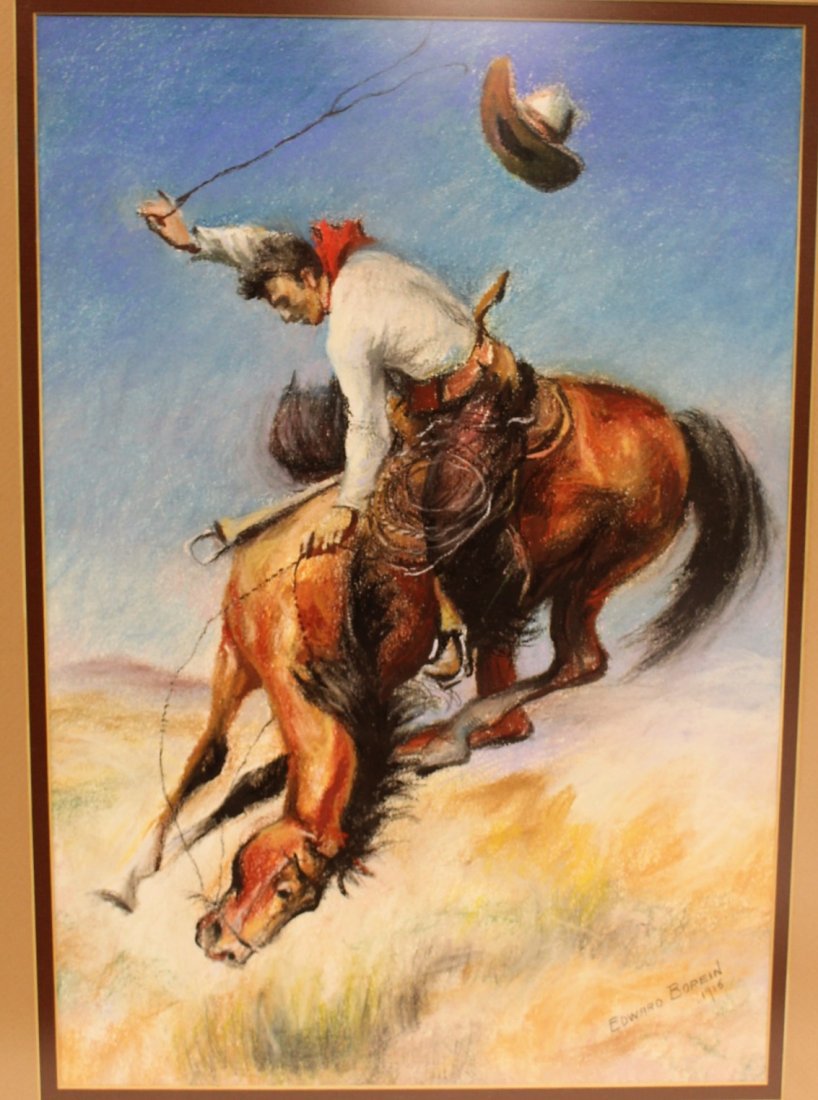 EDWARD BOREIN 1916 [attributed] Pastel BRONCO BUSTER (1 of 6)