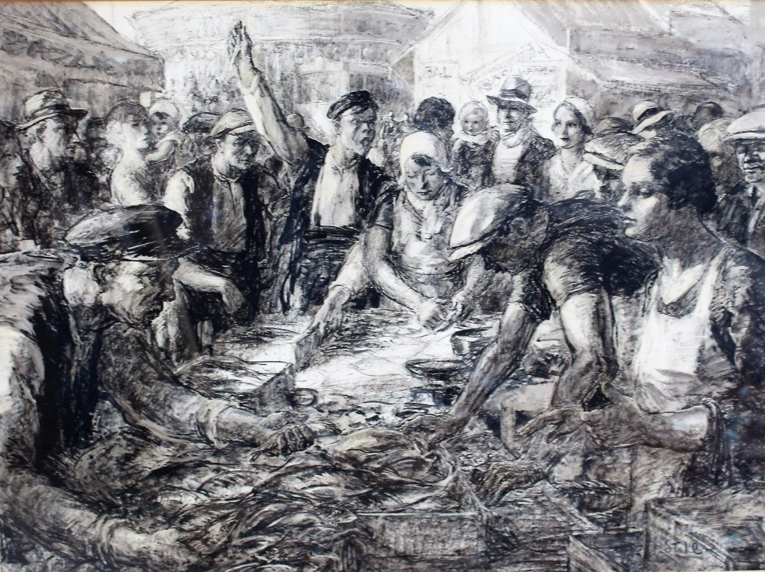 BENJAMIN STAHL 1910-1987 Illustration BUSY FISH MARKET (1 of 5)