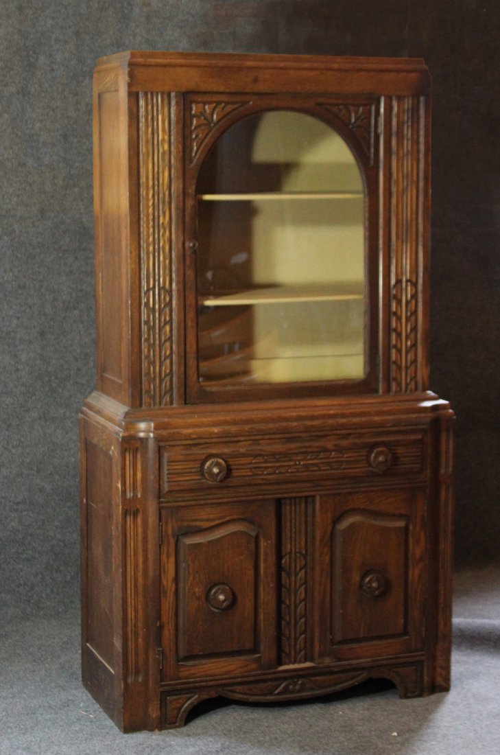 Circa 1920's ART DECO Carved Oak Kitchen Cabinet (1 of 6)