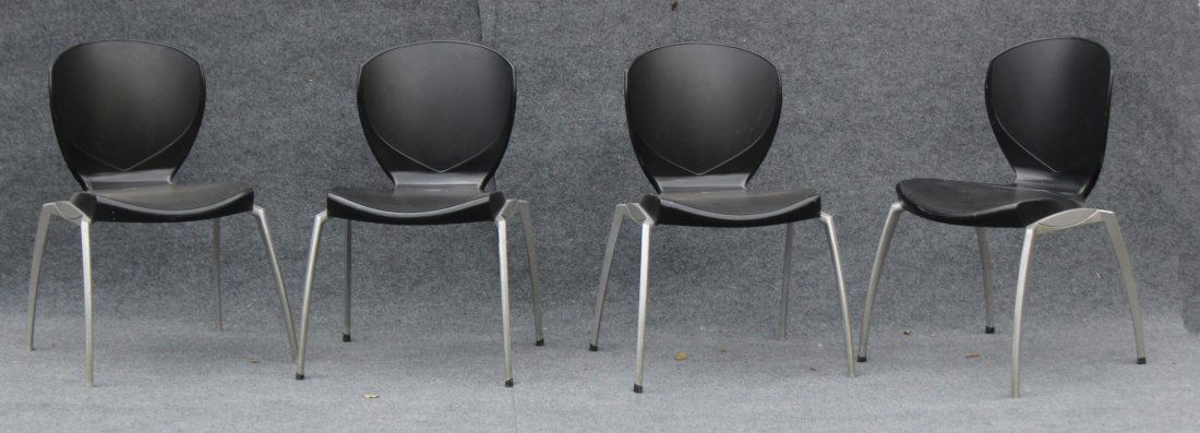 SET 4 MOLDED BLACK PLASTIC ALUMINUM FRAME SIDE CHAIRS (1 of 4)