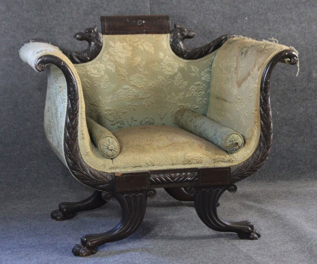 Circa 1900 EMPIRE CARVED EAGLE HEADS PARLOR CHAIR (1 of 7)