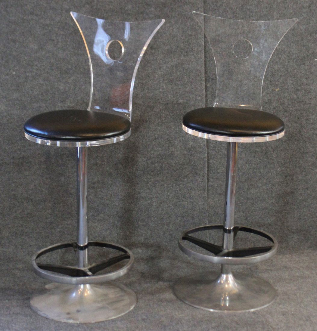 HAZIZA Pair High Quality LUCITE SWIVEL BAR STOOLS (1 of 5)