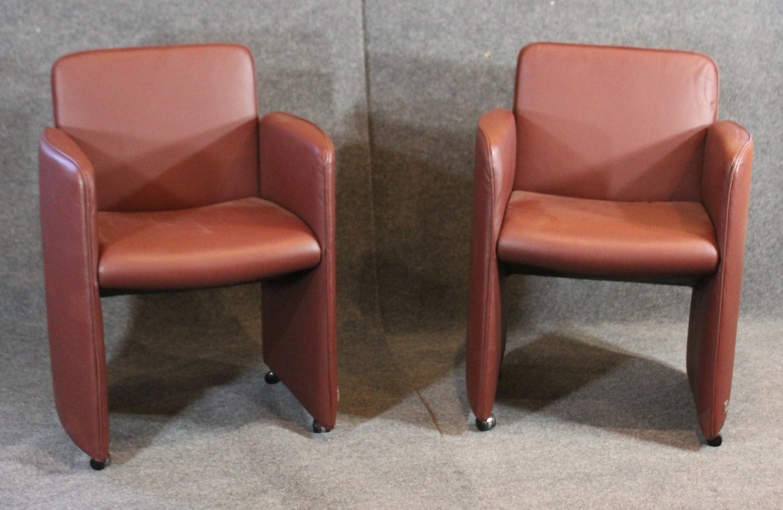 Pair CALIA ITALIA RED MAUVE LEATHER CHAIRS (1 of 4)