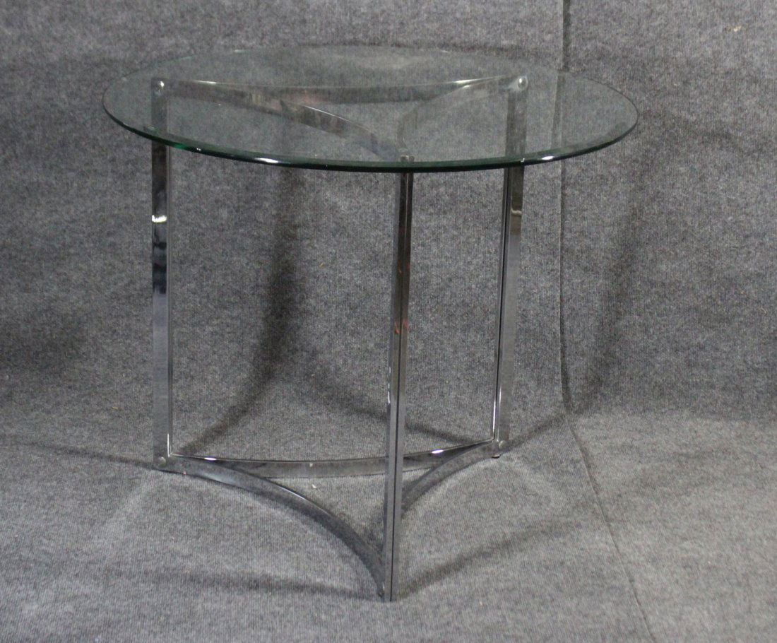 MILO BAUGHMAN Flat Bar Chrome & Glass ROUND TABLE (1 of 3)