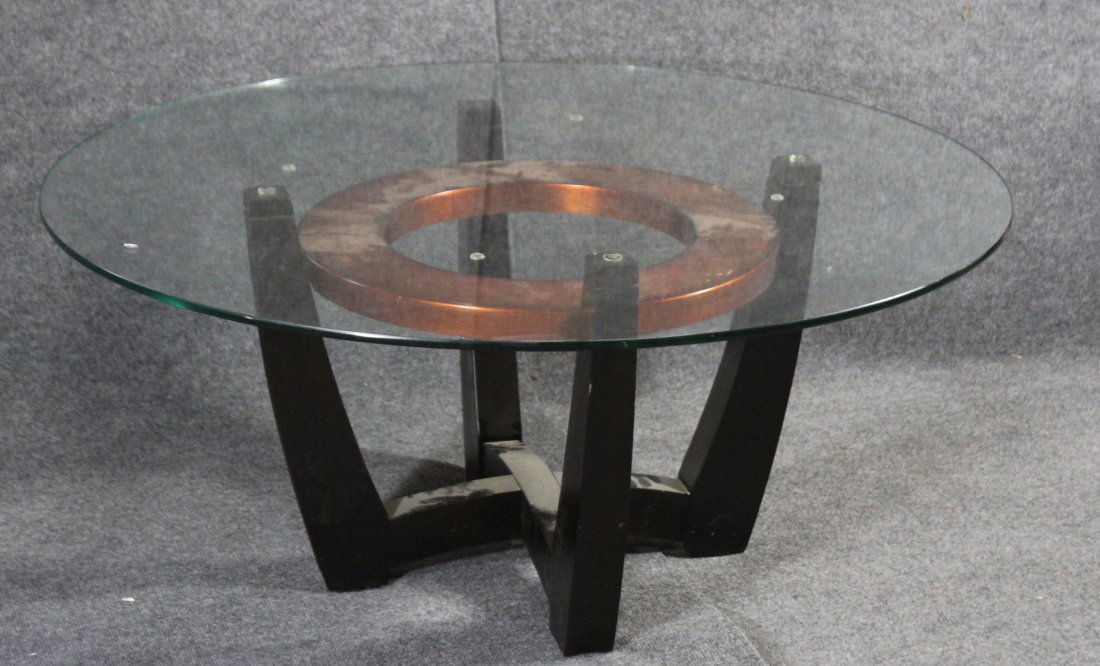 Mid Century Modern Round Coffee Table Black Copper Ring (1 of 4)