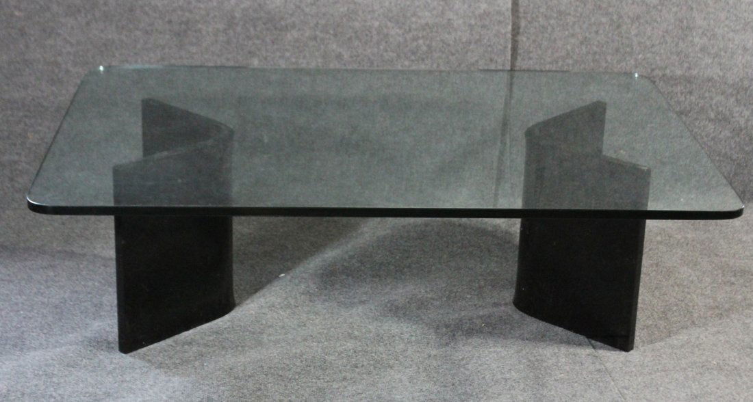 Mid Century Black Lucite Base Glass Top Coffee Table (1 of 3)