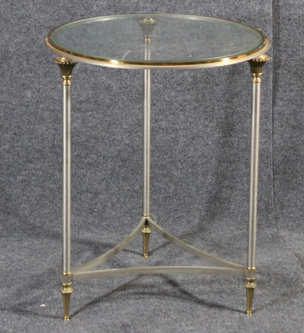 MAISON JANSEN Style ROUND CHROME BRASS GLASS STAND (1 of 3)
