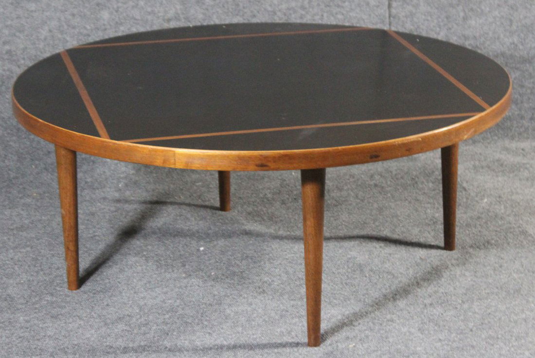 MID-CENTURY MODERN ROUND STAND EBONY TOP INLAY (1 of 2)