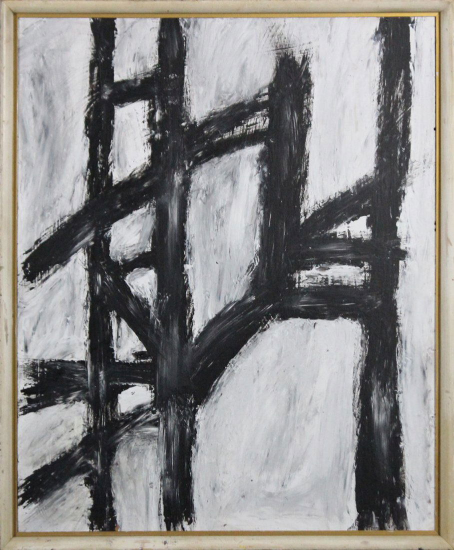 FRANZ KLINE [style of] Mid Century Modern Abstract Oil: FRANZ KLINE [style of] Mid Century Modern Abstract Oil, Size Image 31 inches by 25 inches; outer frame size 27 in. x 33 in.