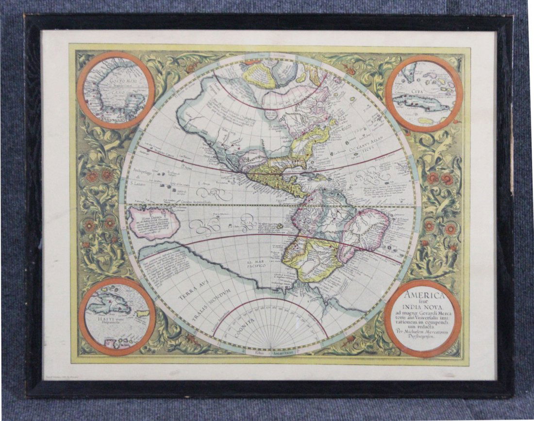 AMERICAN - INDIA NOVA Vintage Hand Colored Map Framed (1 of 2)