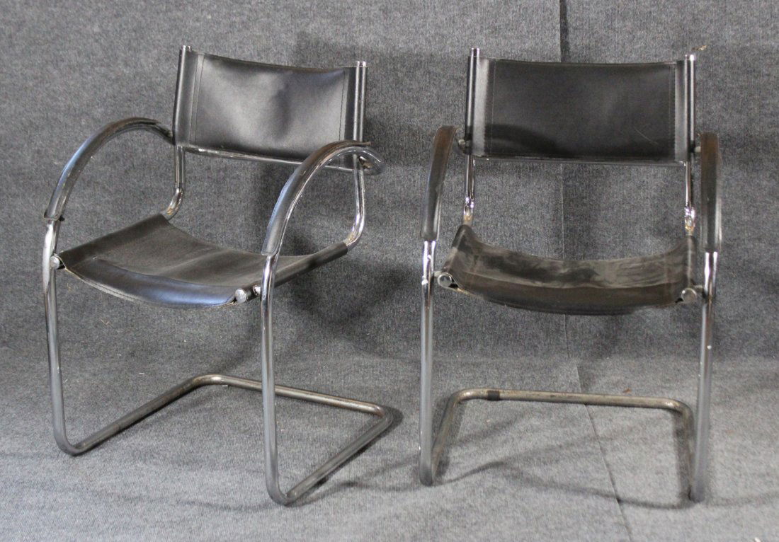 2 MARCEL BREUER Chrome Black Leather CURVED ARM CHAIRS (1 of 5)